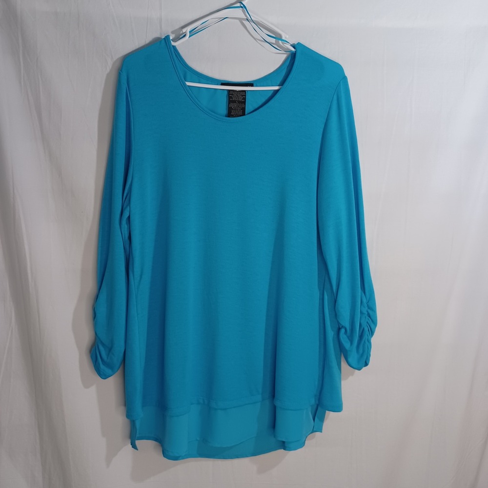 Women's Grace Elements Blue Lightweight 3/4 Sleeve Tunic Size Large